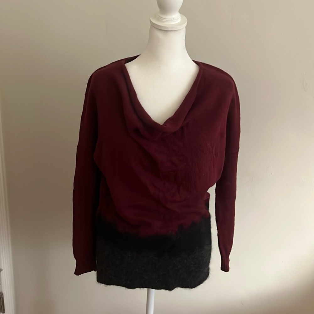 Cowl Neck Sweater in Maroon with Gray and Black gradient